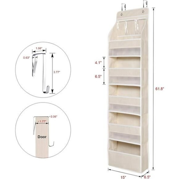 Over Door Hanging Organizer 6 Shelf Storage with Pockets for Closet Pantry - Picture 3 of 7